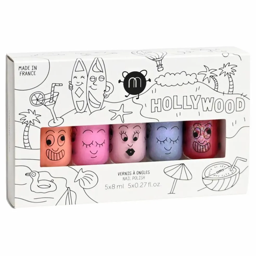 Coffret de 5 vernis à l'eau Hollywood - Gaston, Super, Polly, Bella et Kitty