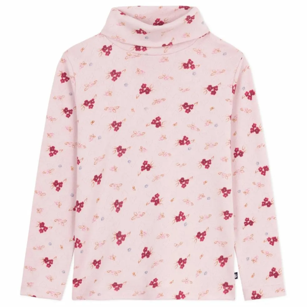 Col roulé Fleuri Pointelle Coton Bio | Rose pâle