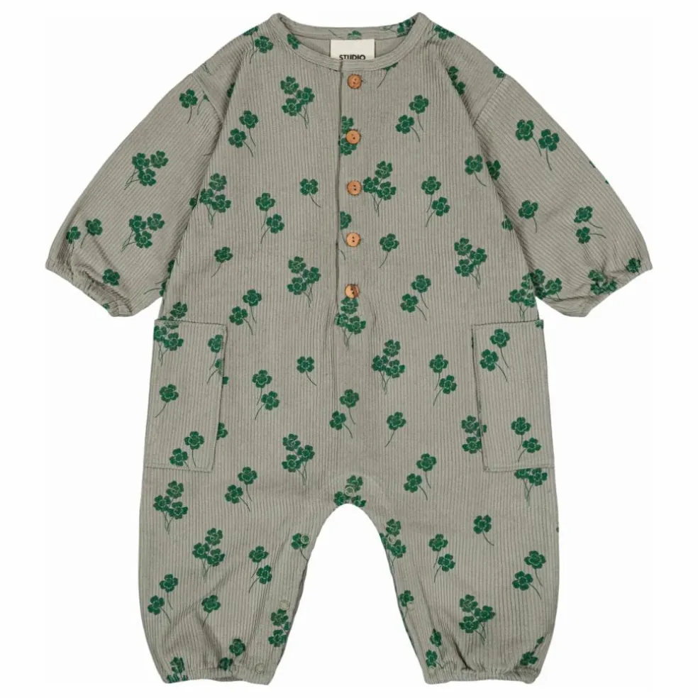 Combinaison Big Papi Trèfles Velours Côtelé Coton Bio | Gris