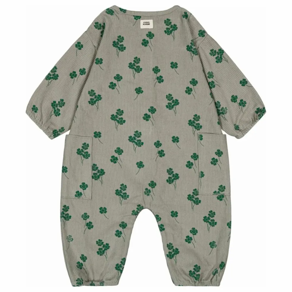 Combinaison Big Papi Trèfles Velours Côtelé Coton Bio | Gris
