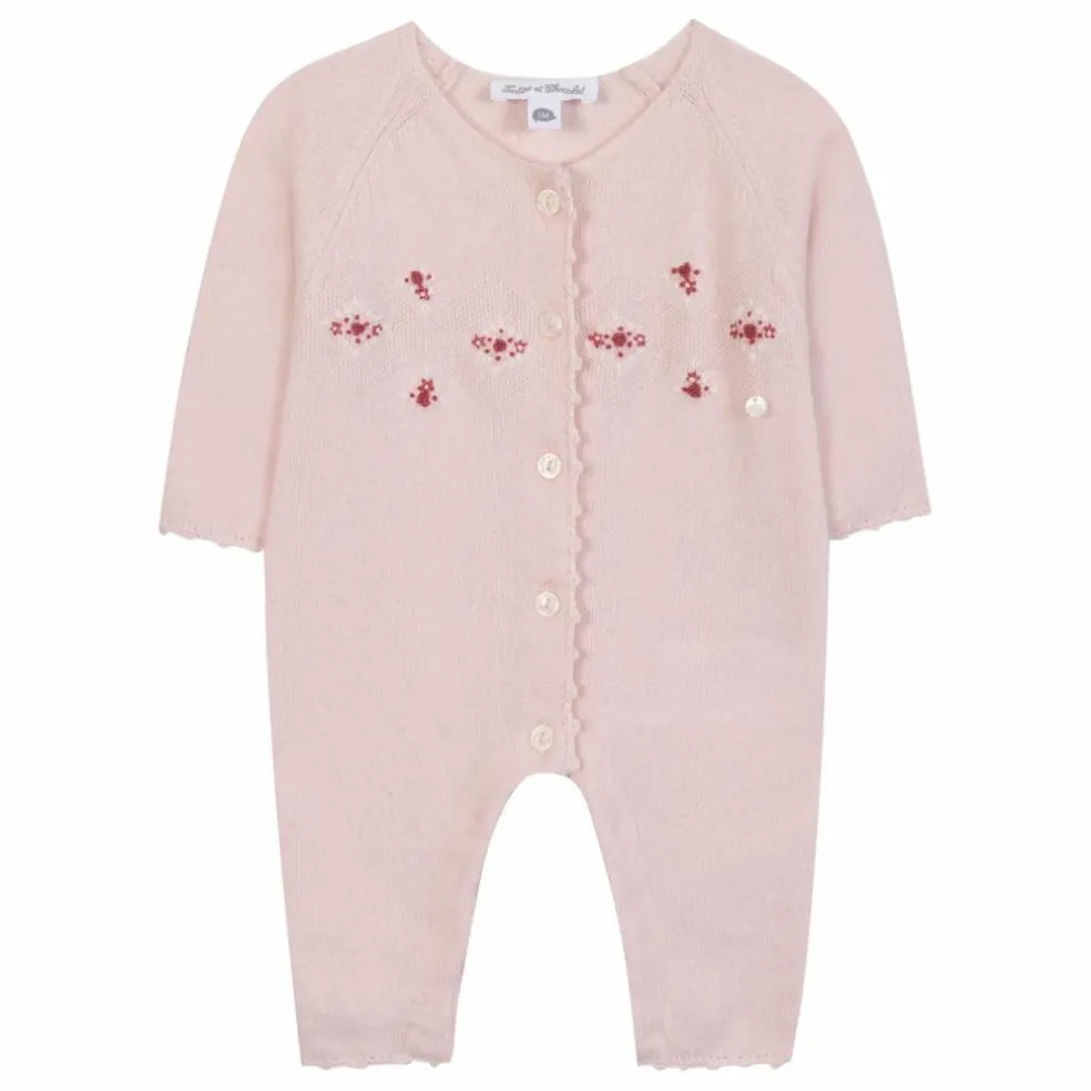 Combinaison Brodée Laine | Rose pâle