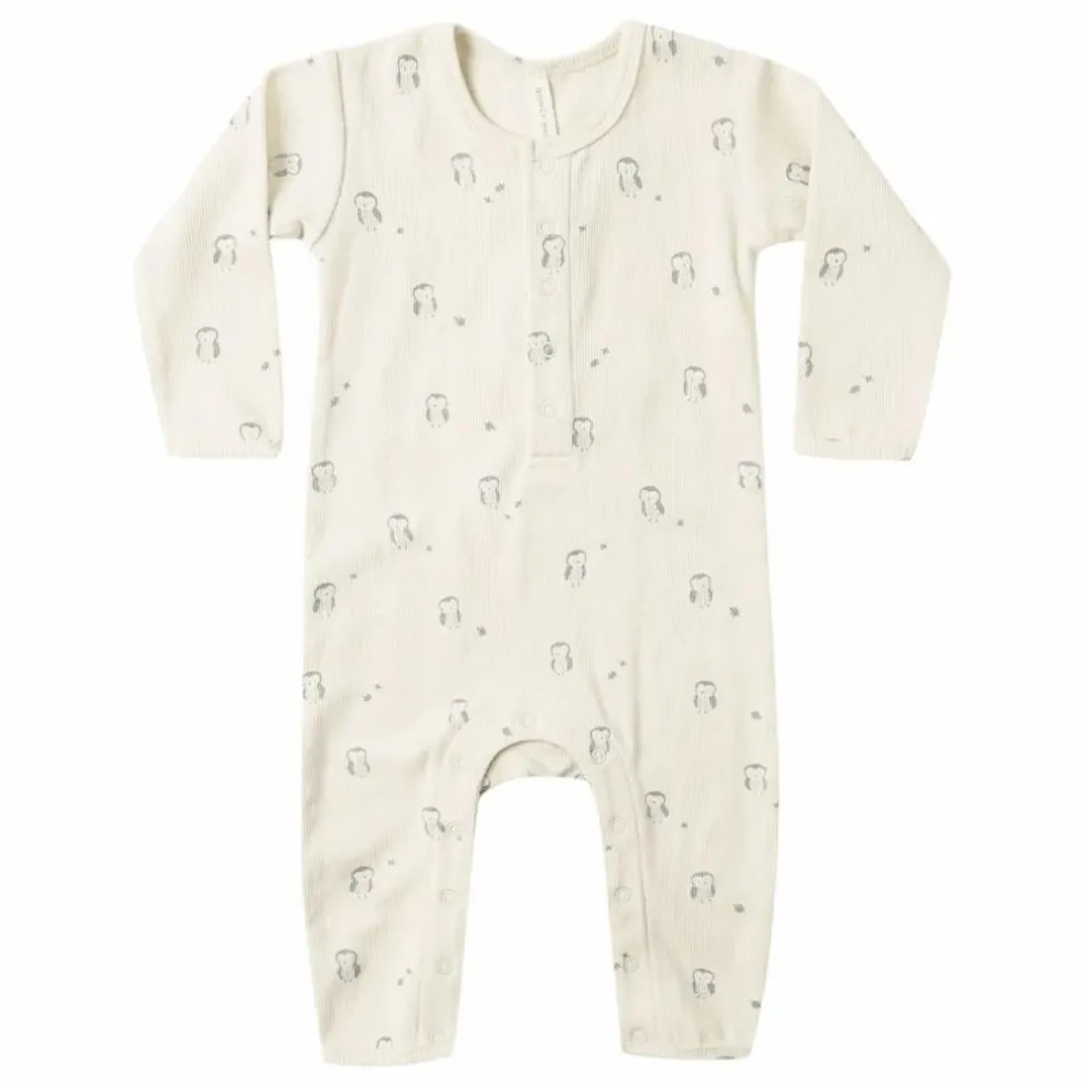 Combinaison Côtelée Hiboux Coton Bio | Ecru
