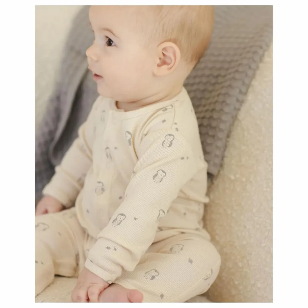 Combinaison Côtelée Hiboux Coton Bio | Ecru