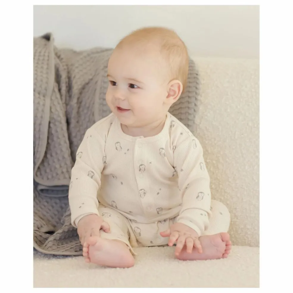 Combinaison Côtelée Hiboux Coton Bio | Ecru