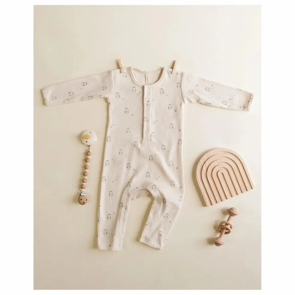 Combinaison Côtelée Hiboux Coton Bio | Ecru