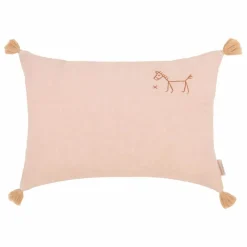 Coussin à pompons - Lin Français | Rose poudré