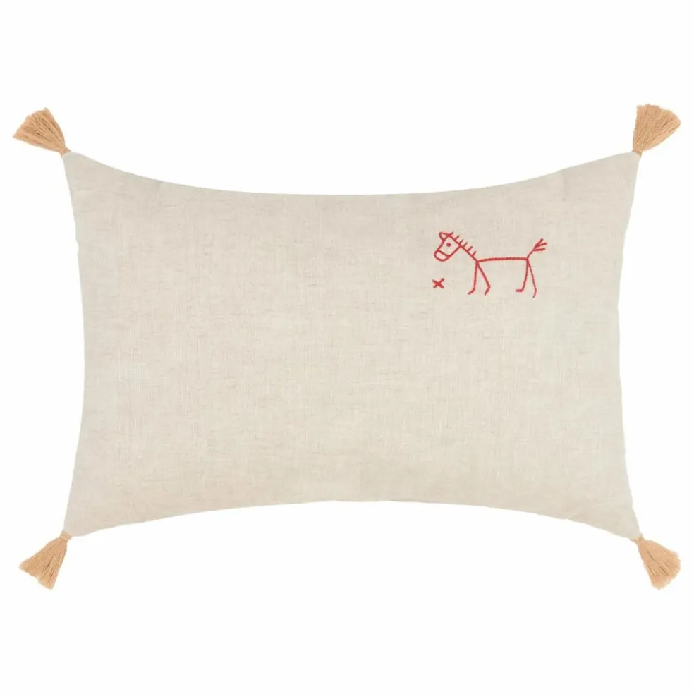 Coussin à pompons - Lin Français | Beige