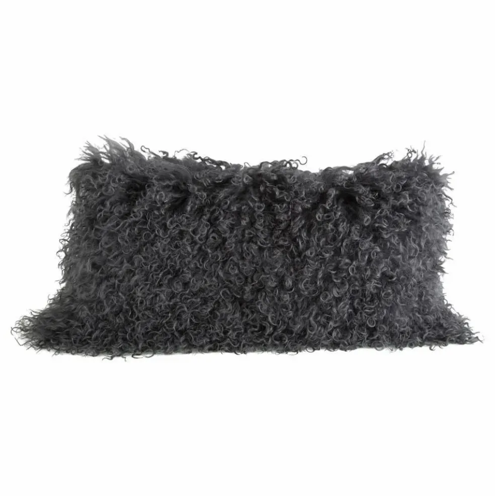 Coussin basic en peau de chèvre du Tibet | Charbon