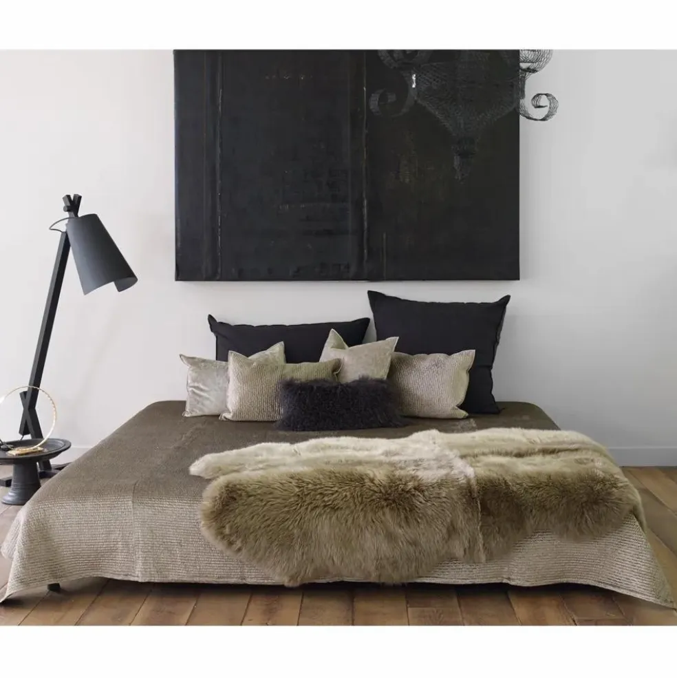Coussin basic en peau de chèvre du Tibet | Charbon