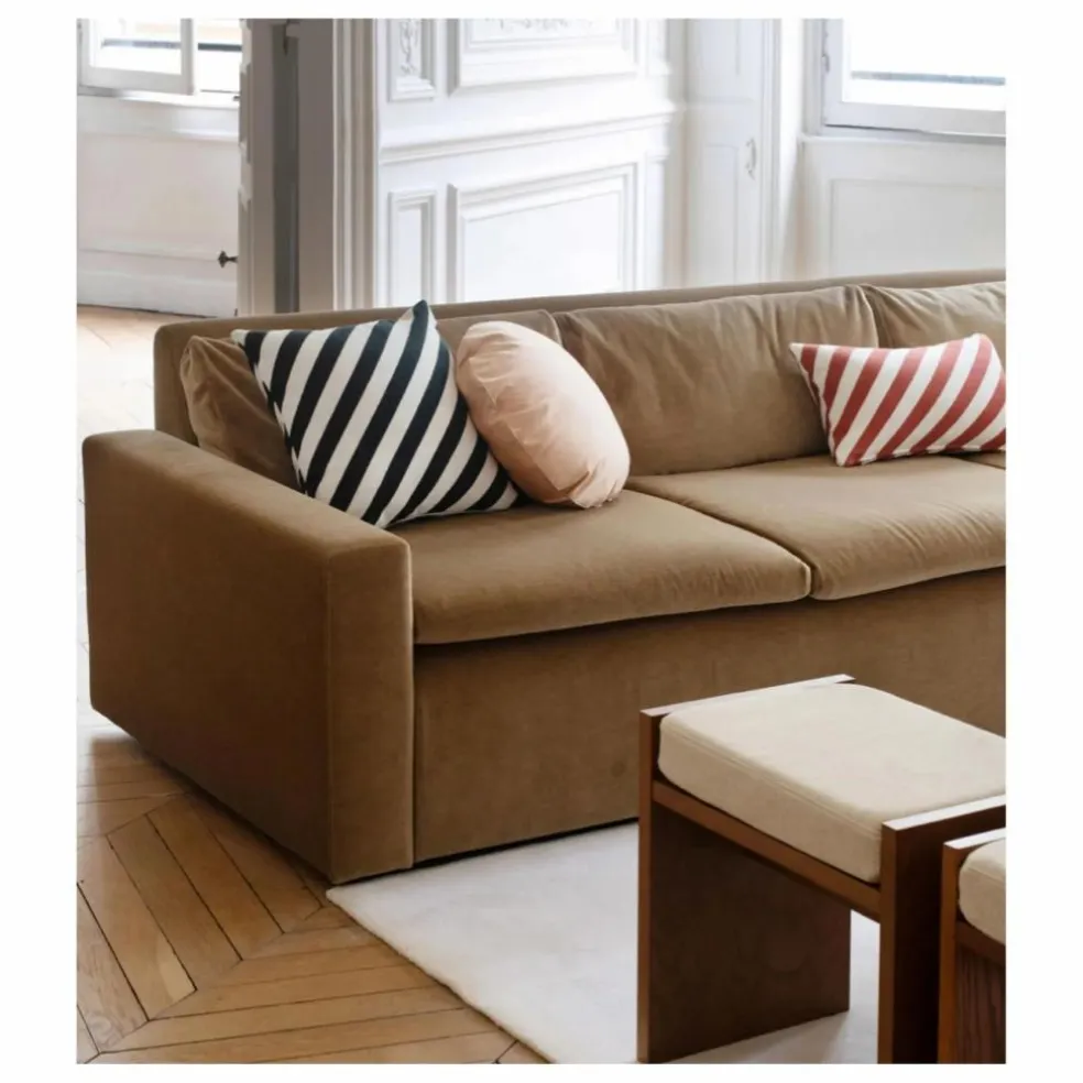Coussin carré Carino en jacquard à rayures | Vert foncé