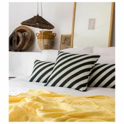 Coussin carré Carino en jacquard à rayures | Vert foncé