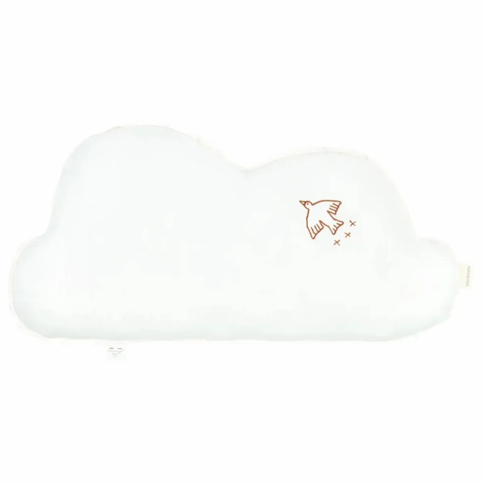 Coussin Nuage avec broderie Oiseau - Lin Français | Ecru