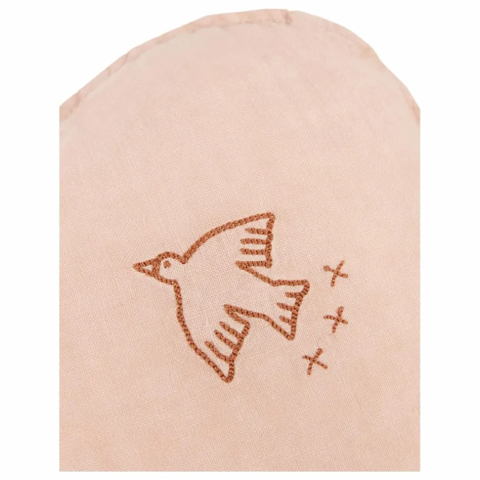 Coussin Nuage avec broderie Oiseau - Lin Français | Rose poudré