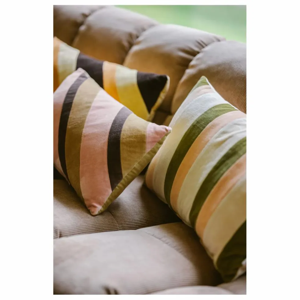 Coussin rayé en velours | Crème