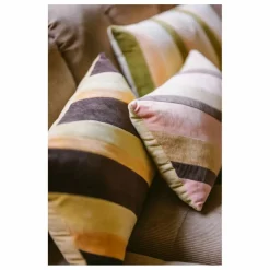 Coussin rayé en velours | Rose