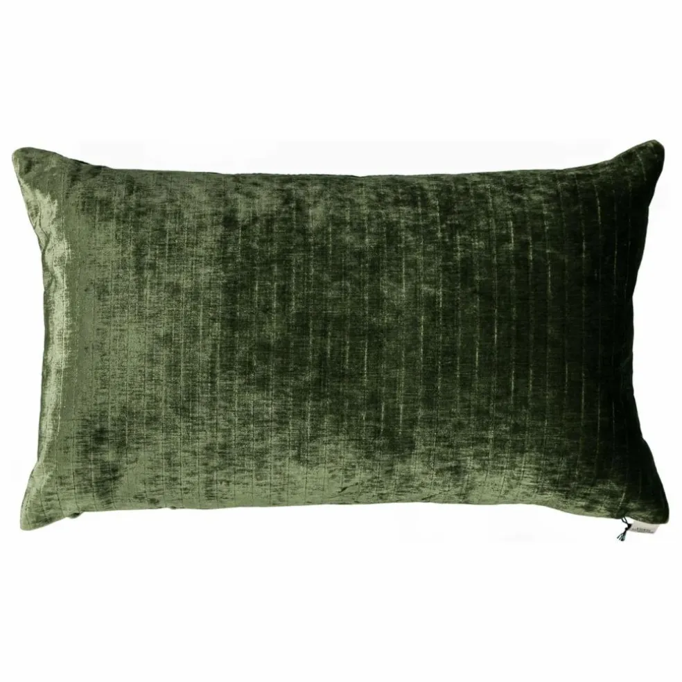 Coussin rectangulaire Carino velours côtelé brillant | Vert olive