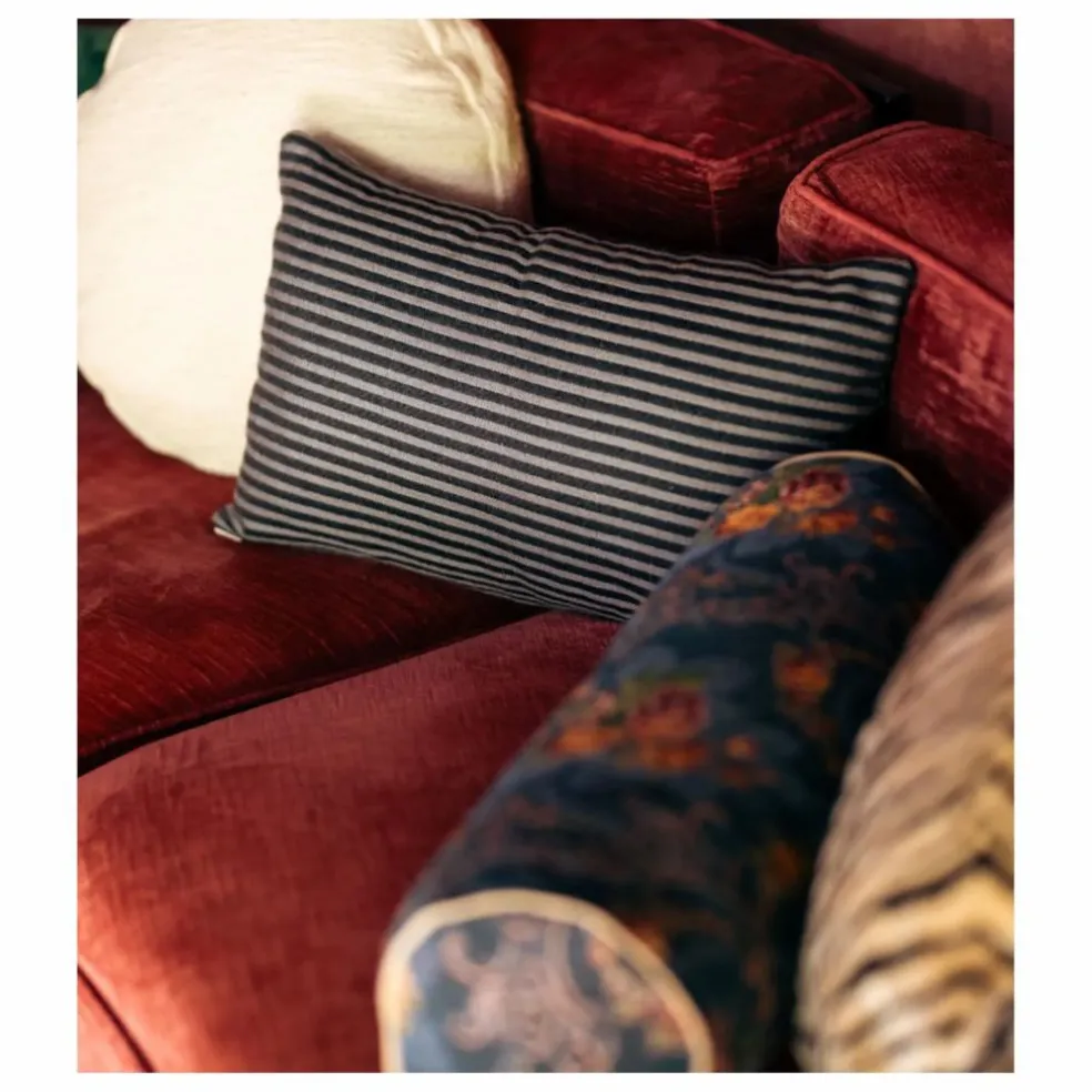 Coussin rectangulaire Carino en tissu rayé | Bleu nuit