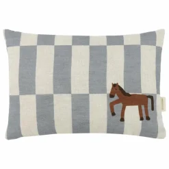 Coussin rectangulaire Cheval Vibes - Lin Français | Bleu