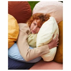 Coussin rond en percale organique | Bleu ciel