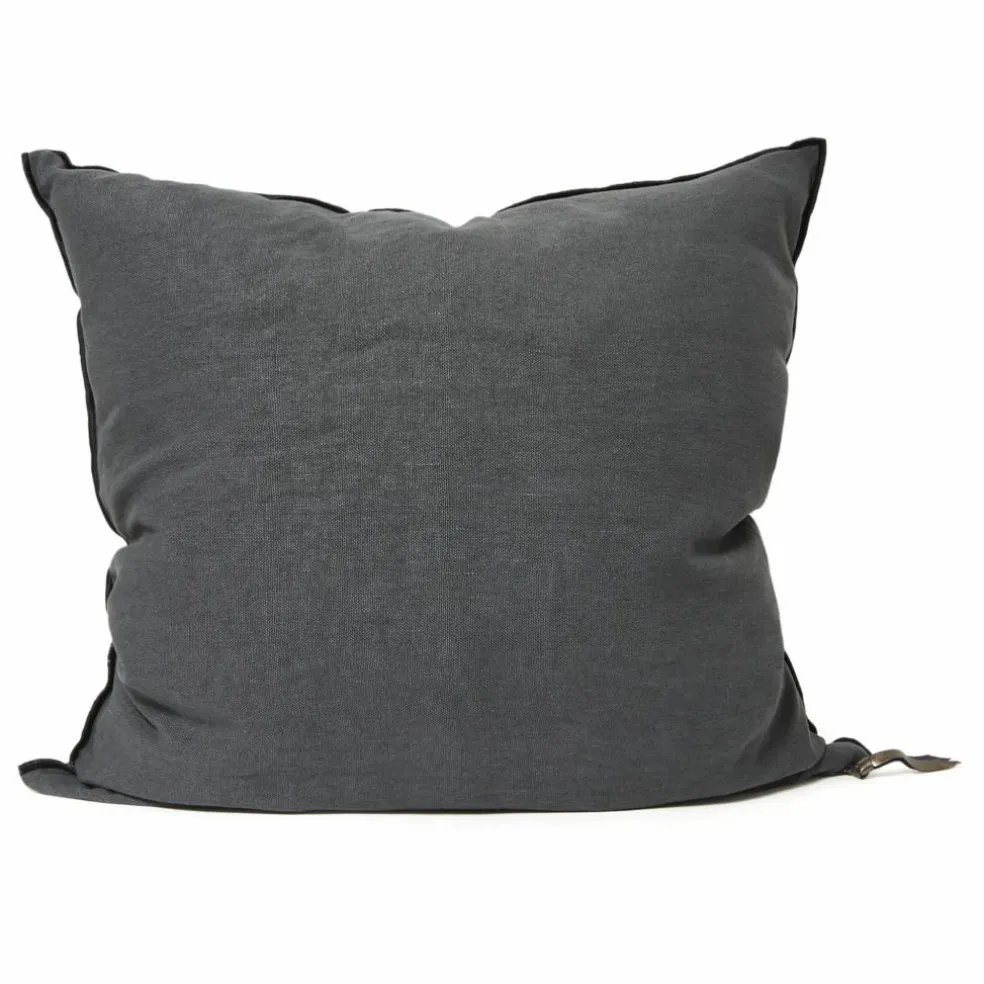 Coussin Vice versa black line en lin lavé stone washed | Charbon