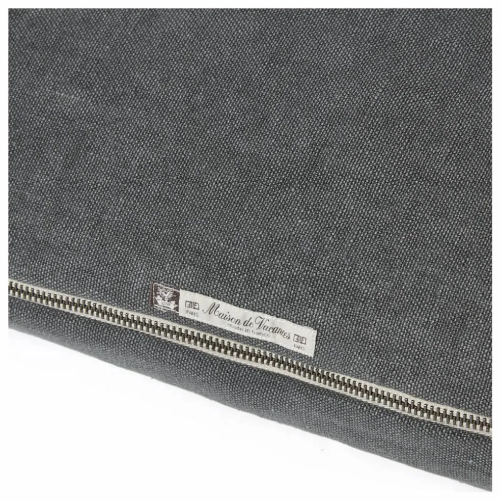 Coussin Vice versa black line en lin lavé stone washed | Charbon
