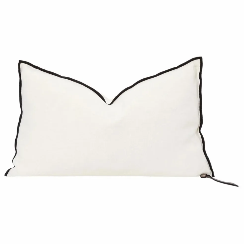 Coussin Vice Versa Black Line en lin stone washed | Crème