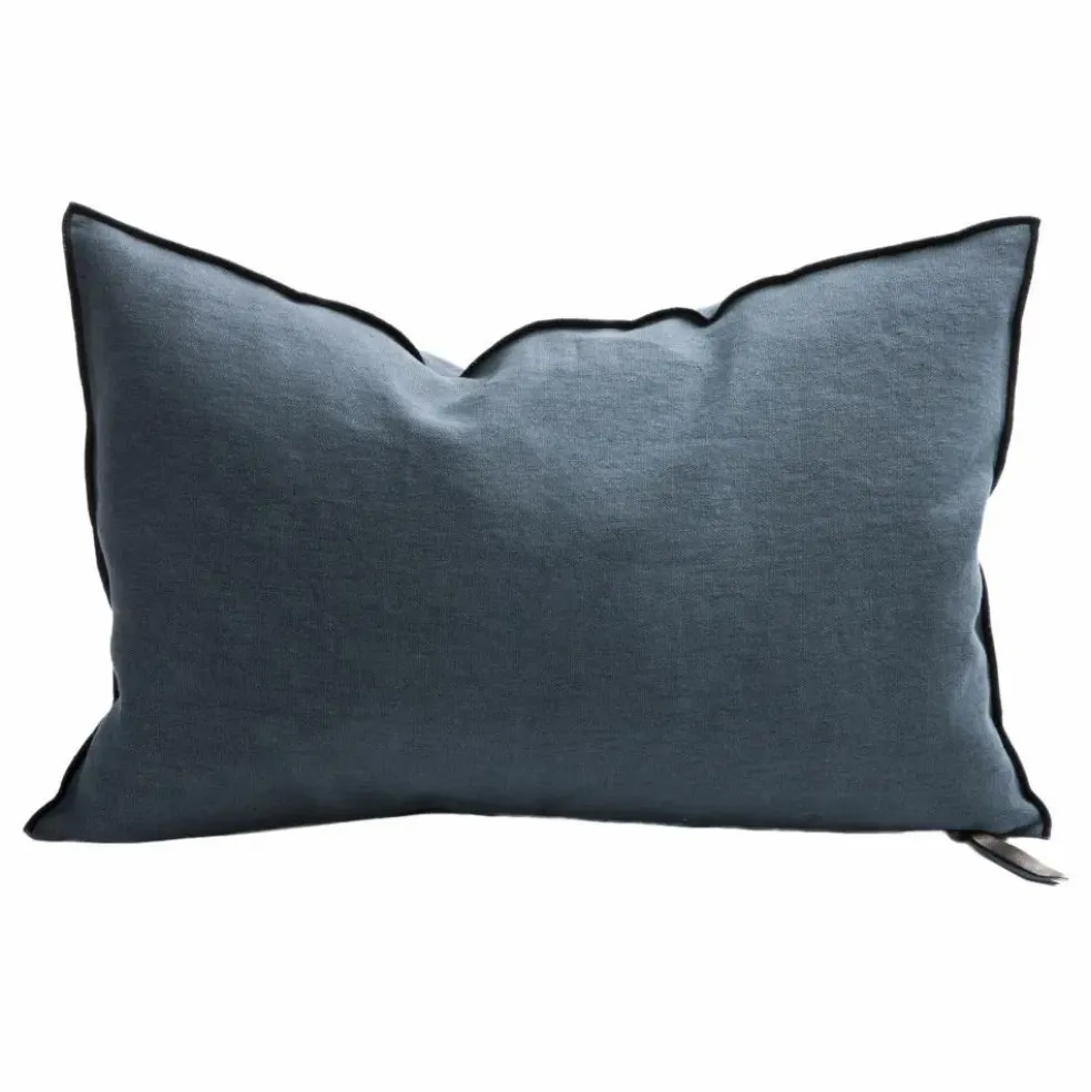 Coussin Vice Versa Black Line en lin stone washed | Encre