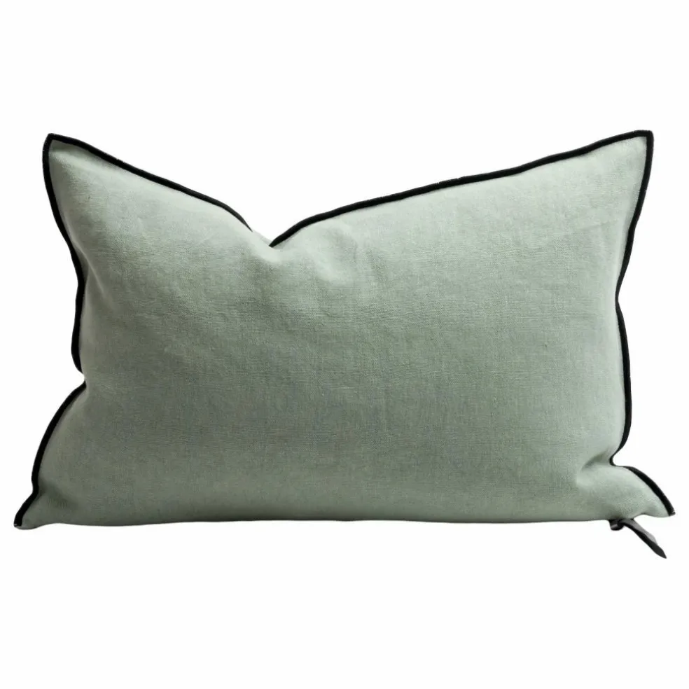 Coussin Vice Versa Black Line en lin stone washed | Sauge