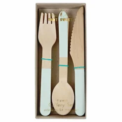 Couverts en bois - Set de 24 | Vert amande