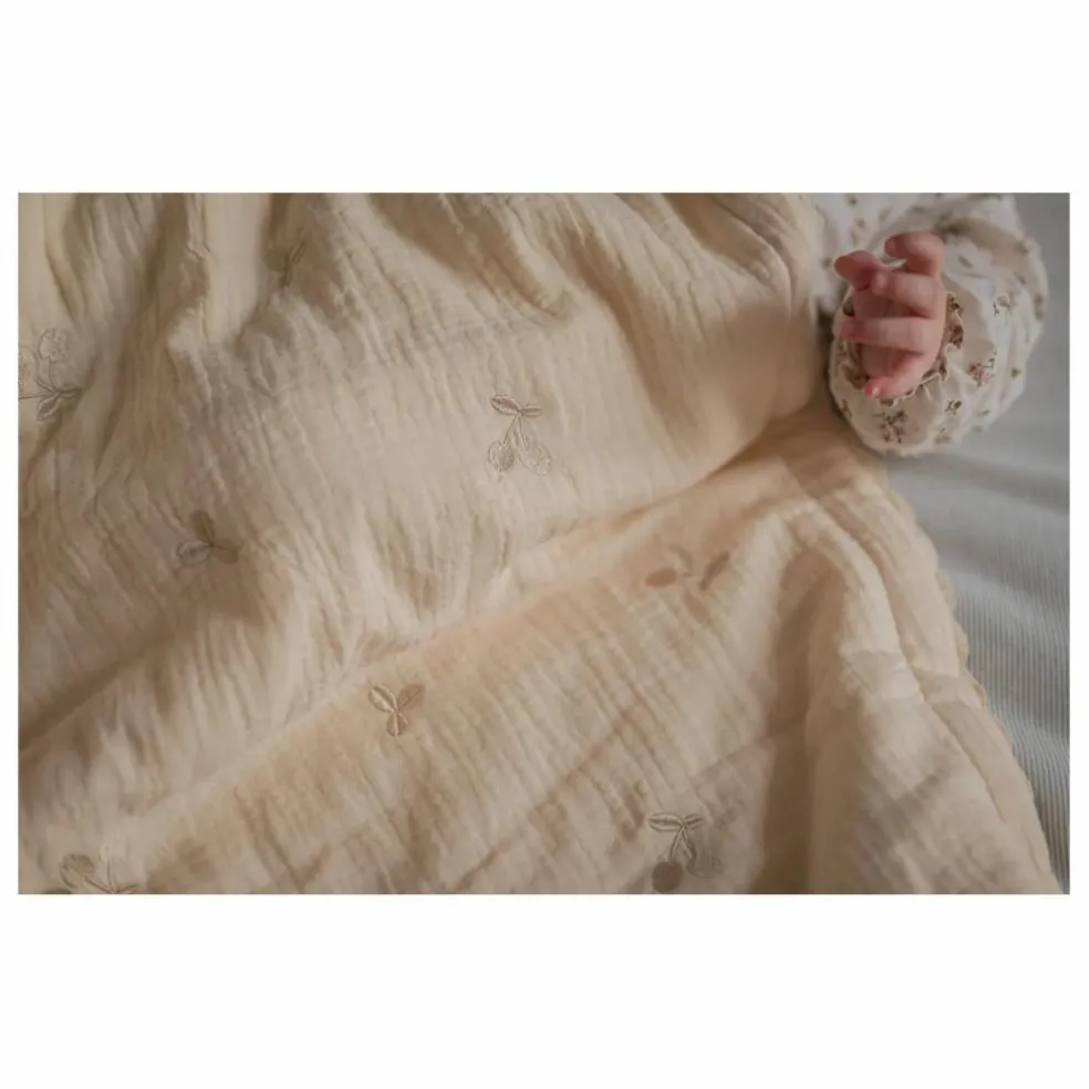 Couverture brodée trèfles en gaze de coton