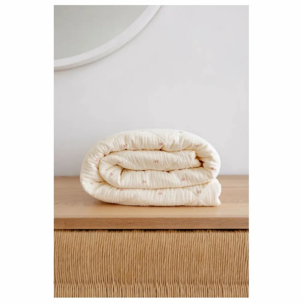 Couverture matelassée Ribbon en coton bio | Ecru