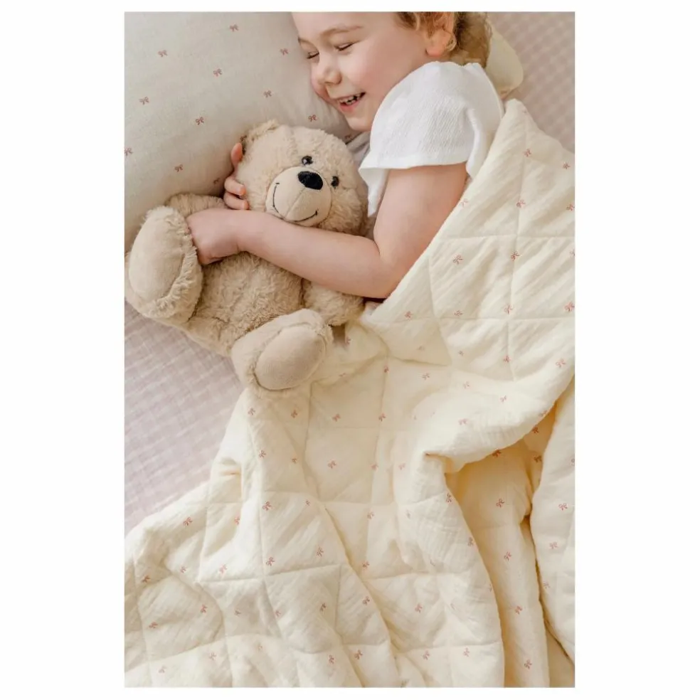 Couverture matelassée Ribbon en coton bio | Ecru