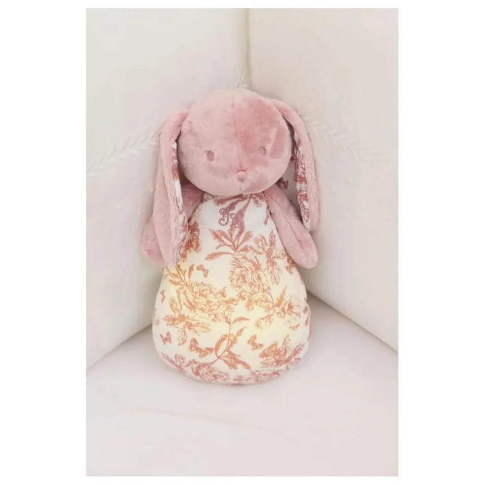 Doudou veilleuse Augustin le lapin Toile de Jouy | Rose pêche