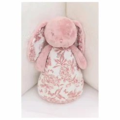 Doudou veilleuse Augustin le lapin Toile de Jouy | Rose pêche