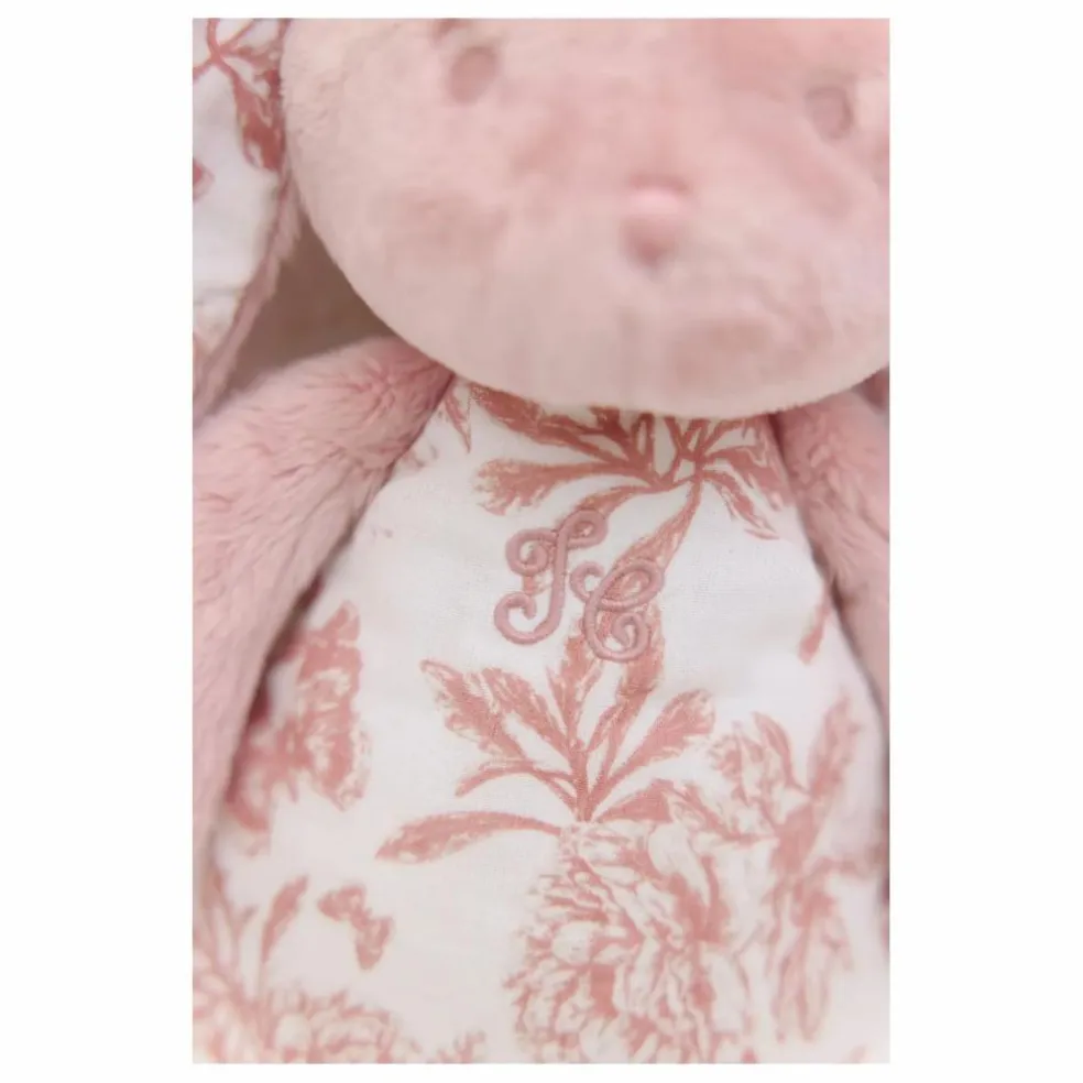 Doudou veilleuse Augustin le lapin Toile de Jouy | Rose pêche