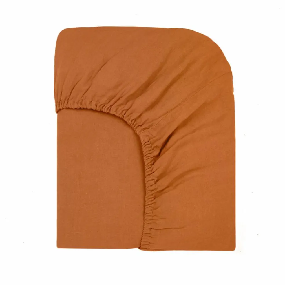 Drap housse Lin lavé | Caramel