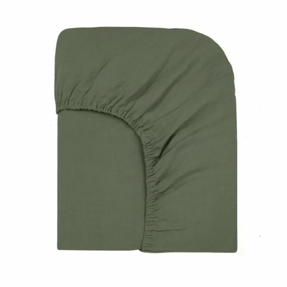 Drap-housse en lin lavé | Vert kaki