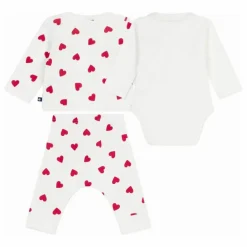 Ensemble Body et Pyjama 2 Pièces Cœurs Coton Bio | Blanc