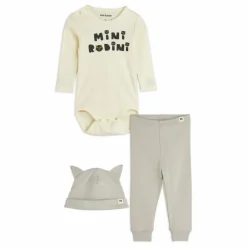 Ensemble Body, Jogger et Bonnet Chat Coton Bio | Ecru