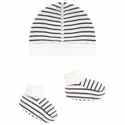 Ensemble Chaussons et Bonnet Marinière | Bleu marine