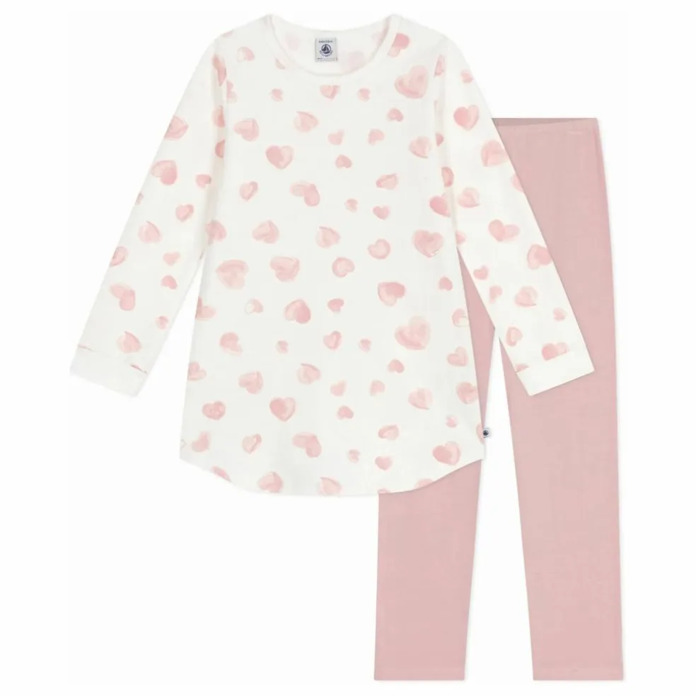 Ensemble Chemise de Nuit et Legging Cœurs Coton Bio | Rose