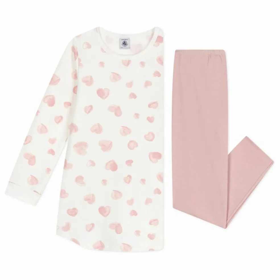 Ensemble Chemise de Nuit et Legging Cœurs Coton Bio | Rose