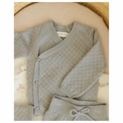 Ensemble Gilet Pantalon et Béguin Maille Coton Bio | Bleu gris
