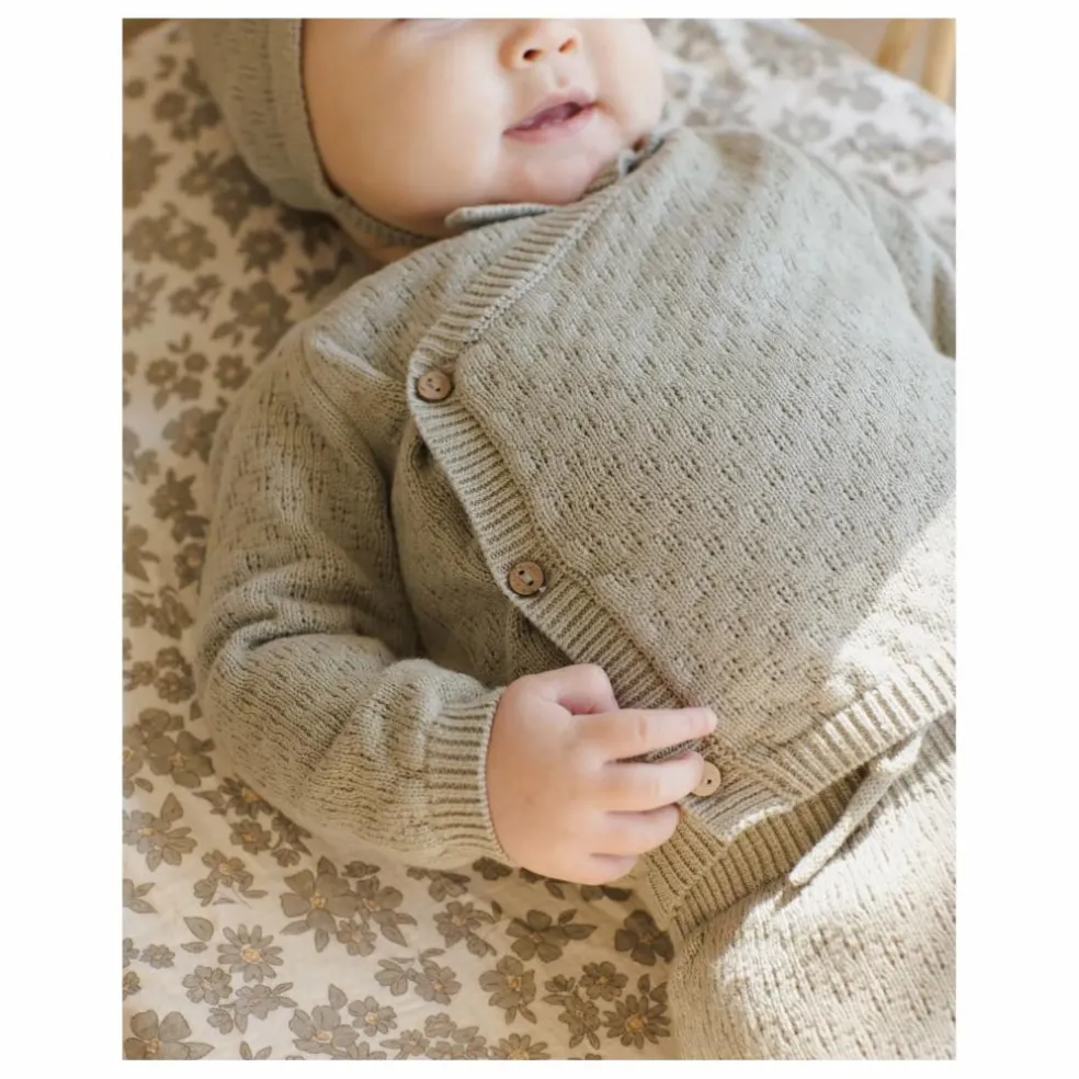 Ensemble Gilet Pantalon et Béguin Maille Coton Bio | Bleu gris