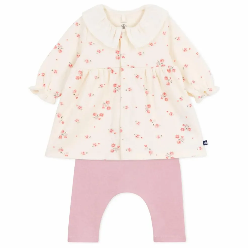 Ensemble Robe et Legging Fleurs Coton Bio | Rose