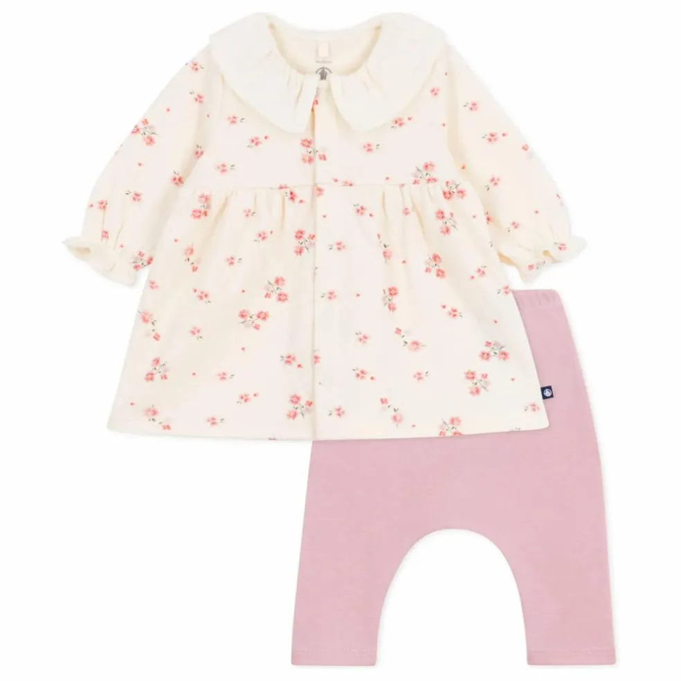 Ensemble Robe et Legging Fleurs Coton Bio | Rose