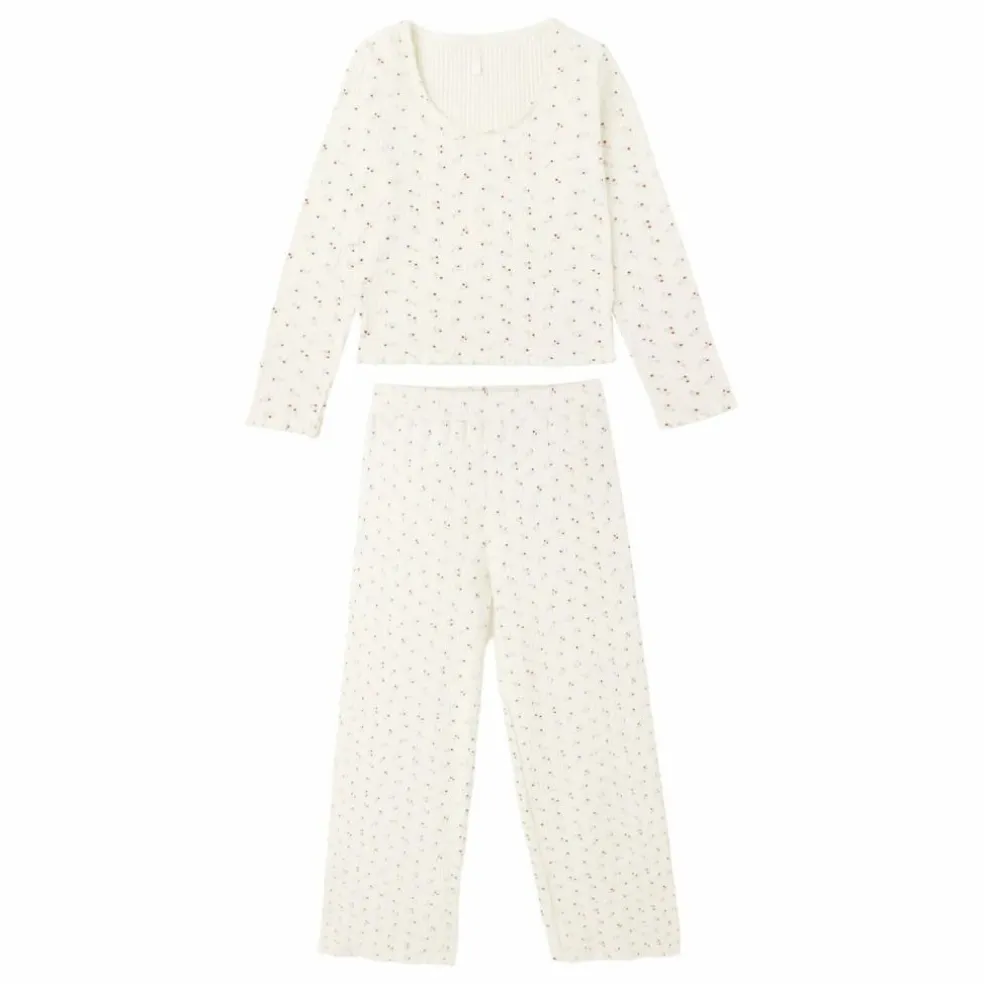 Ensemble T-shirt et Pantalon Côtelé Ditsy | Ecru