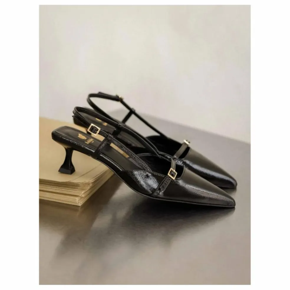 Escarpins Reem Cuir Verni Froissé | Noir