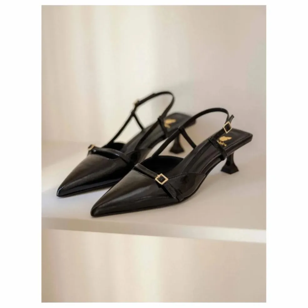 Escarpins Reem Cuir Verni Froissé | Noir
