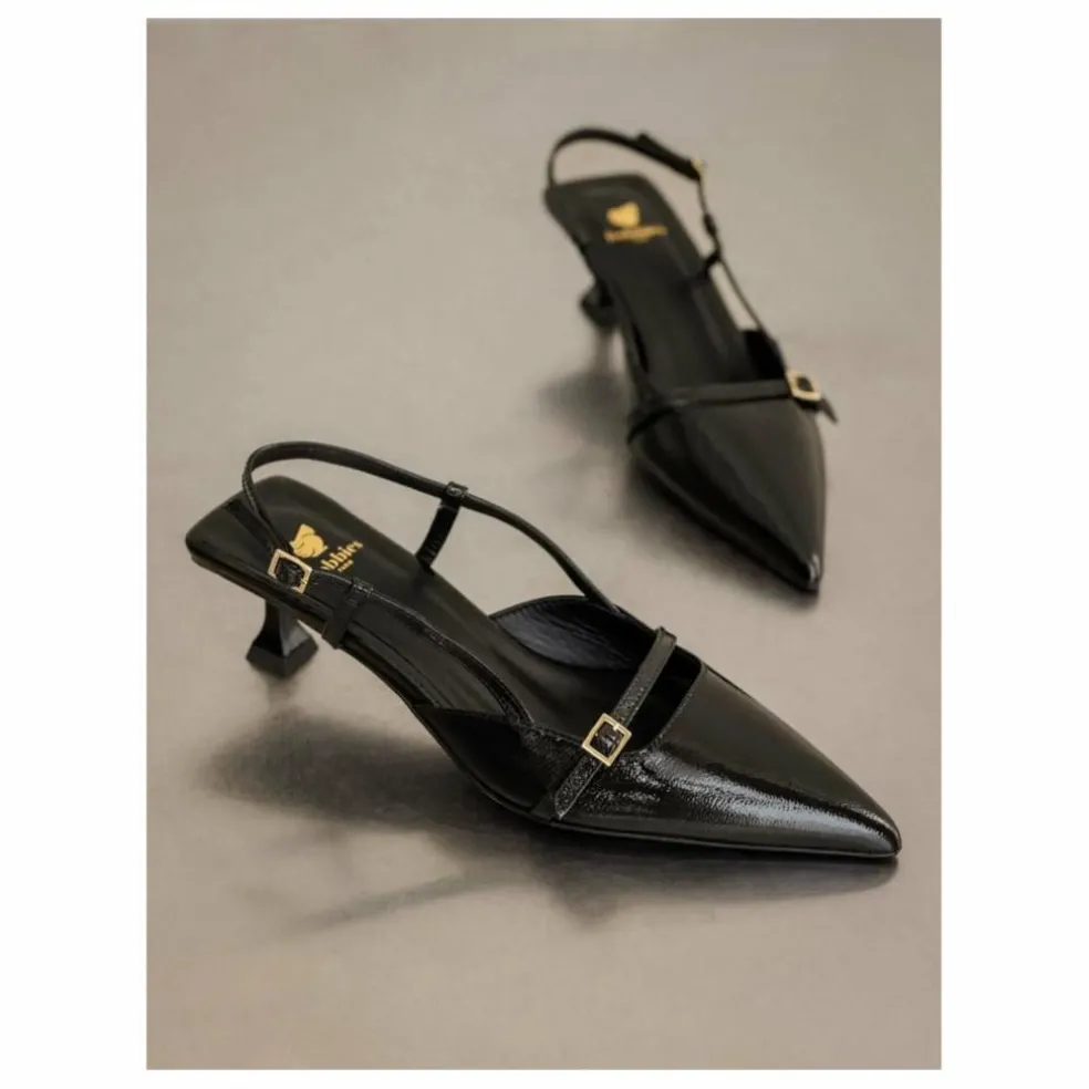 Escarpins Reem Cuir Verni Froissé | Noir